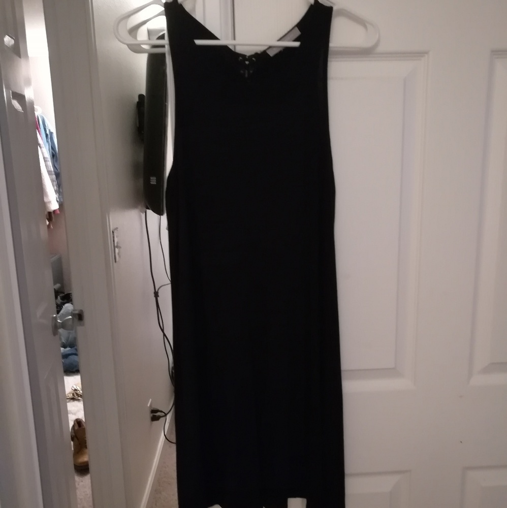Black Knee Length Lace Up Back Dress